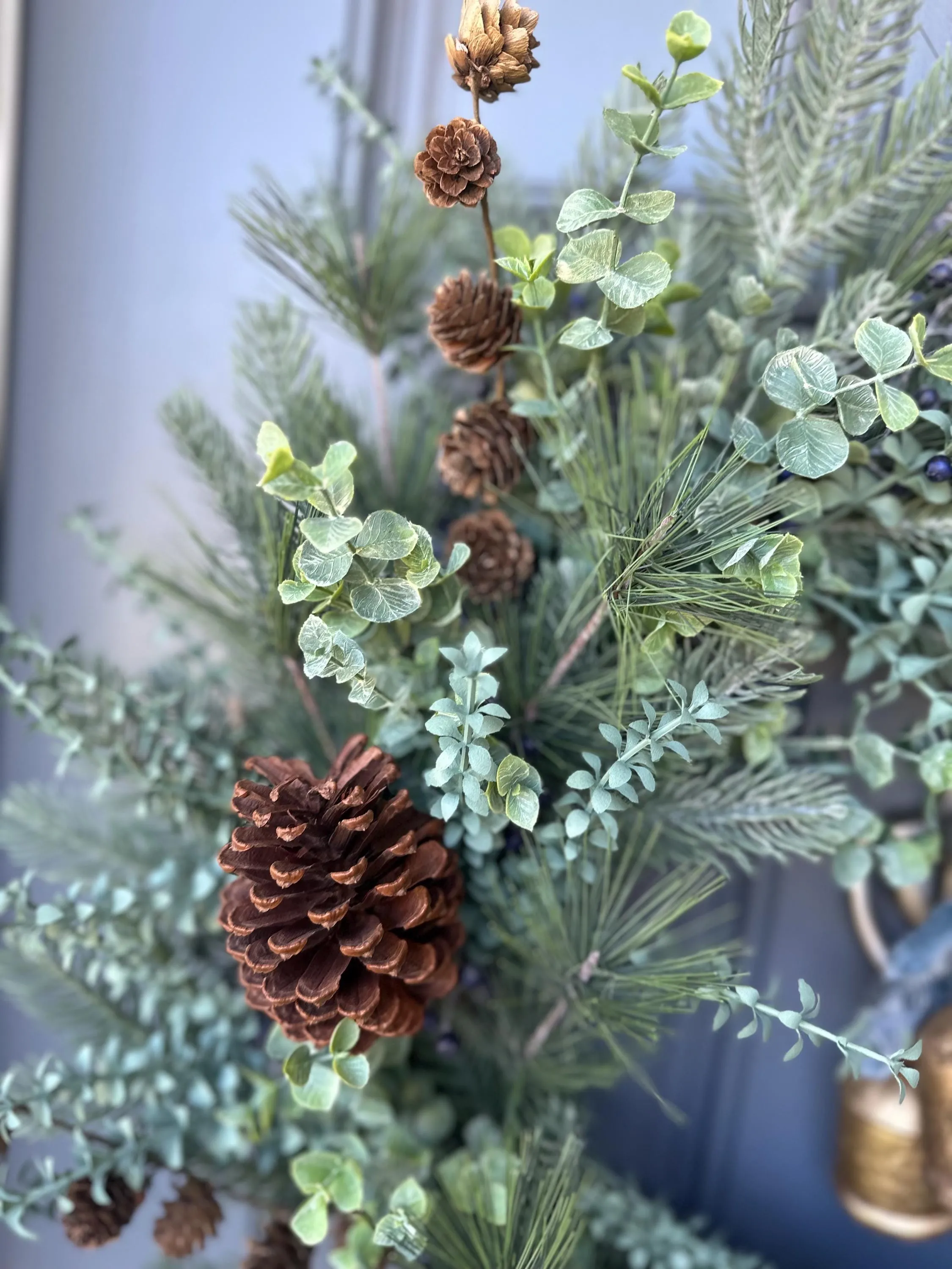 Rustic Winter Wreath with Blue Spruce Pine and Brass Bells