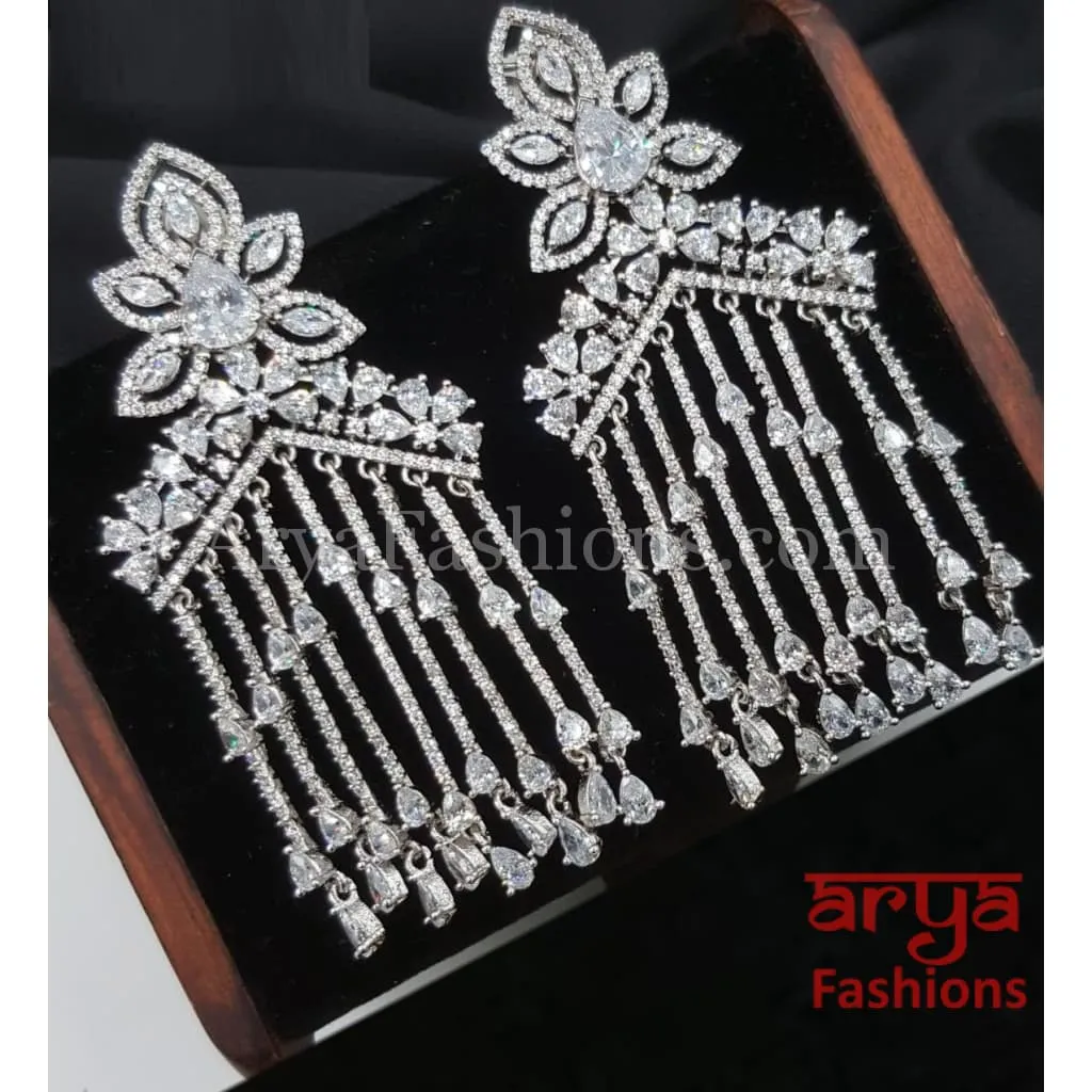 Sabia Victorian Long Silver Cubic Zirconia earrings