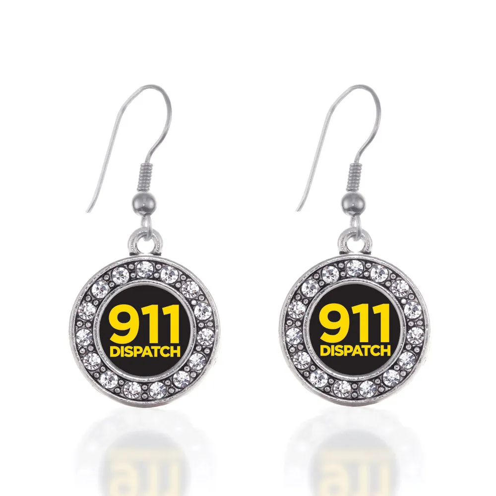 Silver 911 Dispatch Circle Charm Dangle Earrings