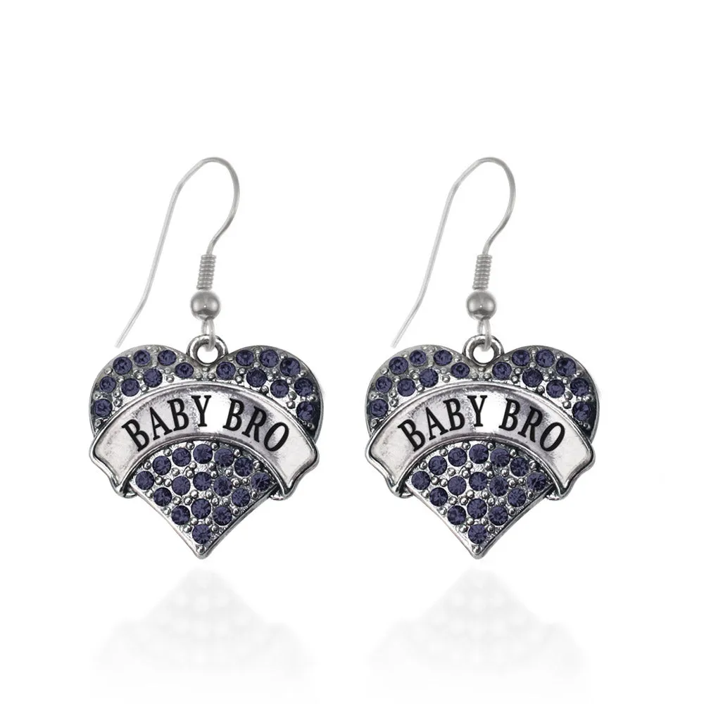 Silver Baby Bro Navy Blue Blue Pave Heart Charm Dangle Earrings