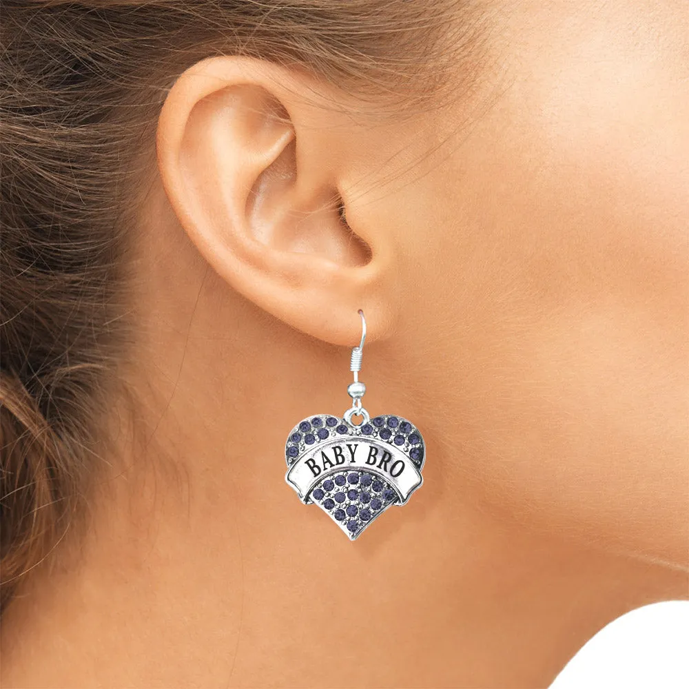 Silver Baby Bro Navy Blue Blue Pave Heart Charm Dangle Earrings