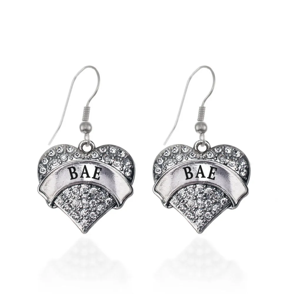 Silver Bae Pave Heart Charm Dangle Earrings