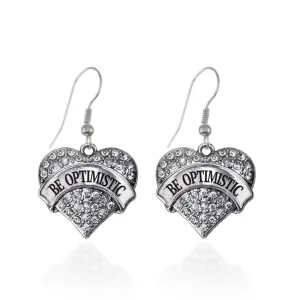 Silver Be Optimistic Pave Heart Charm Dangle Earrings