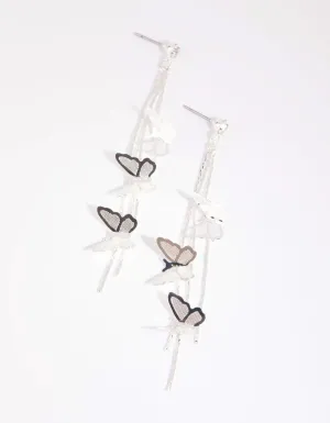 Silver Butterfly Drop Earrings