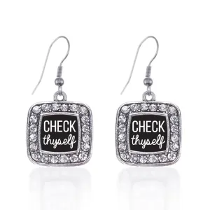 Silver Check Thyself Square Charm Dangle Earrings