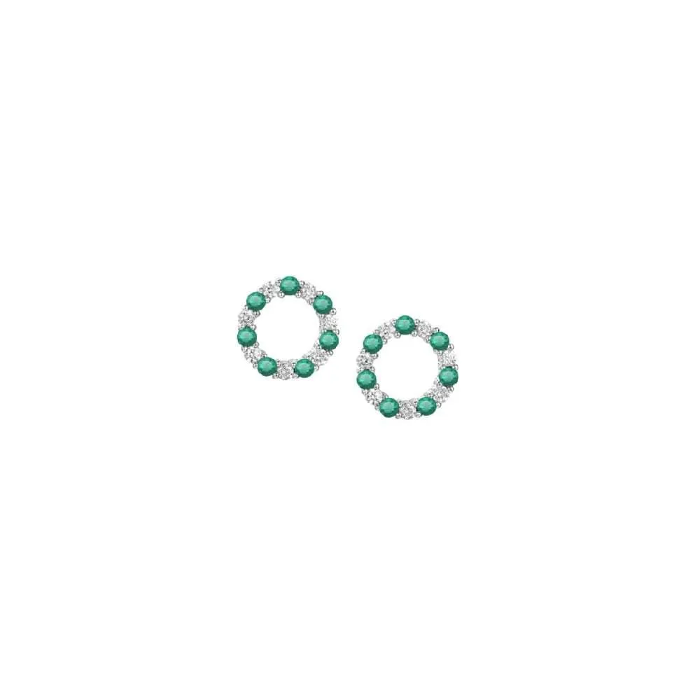 Silver circle of life stud earrings with Emerald and CZ