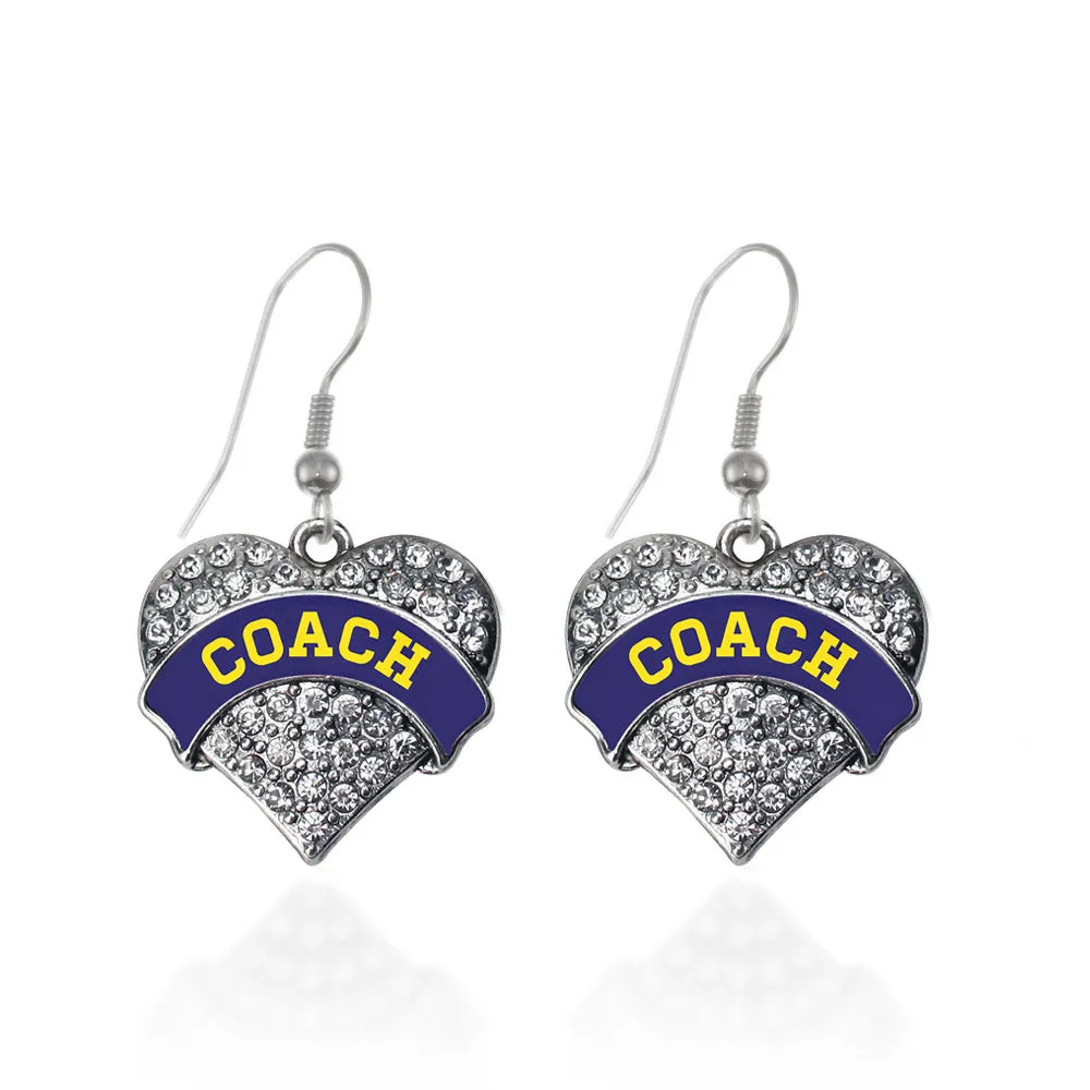 Silver Coach - Navy Blue and Yellow Pave Heart Charm Dangle Earrings