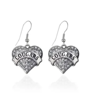 Silver Cougars Pave Heart Charm Dangle Earrings