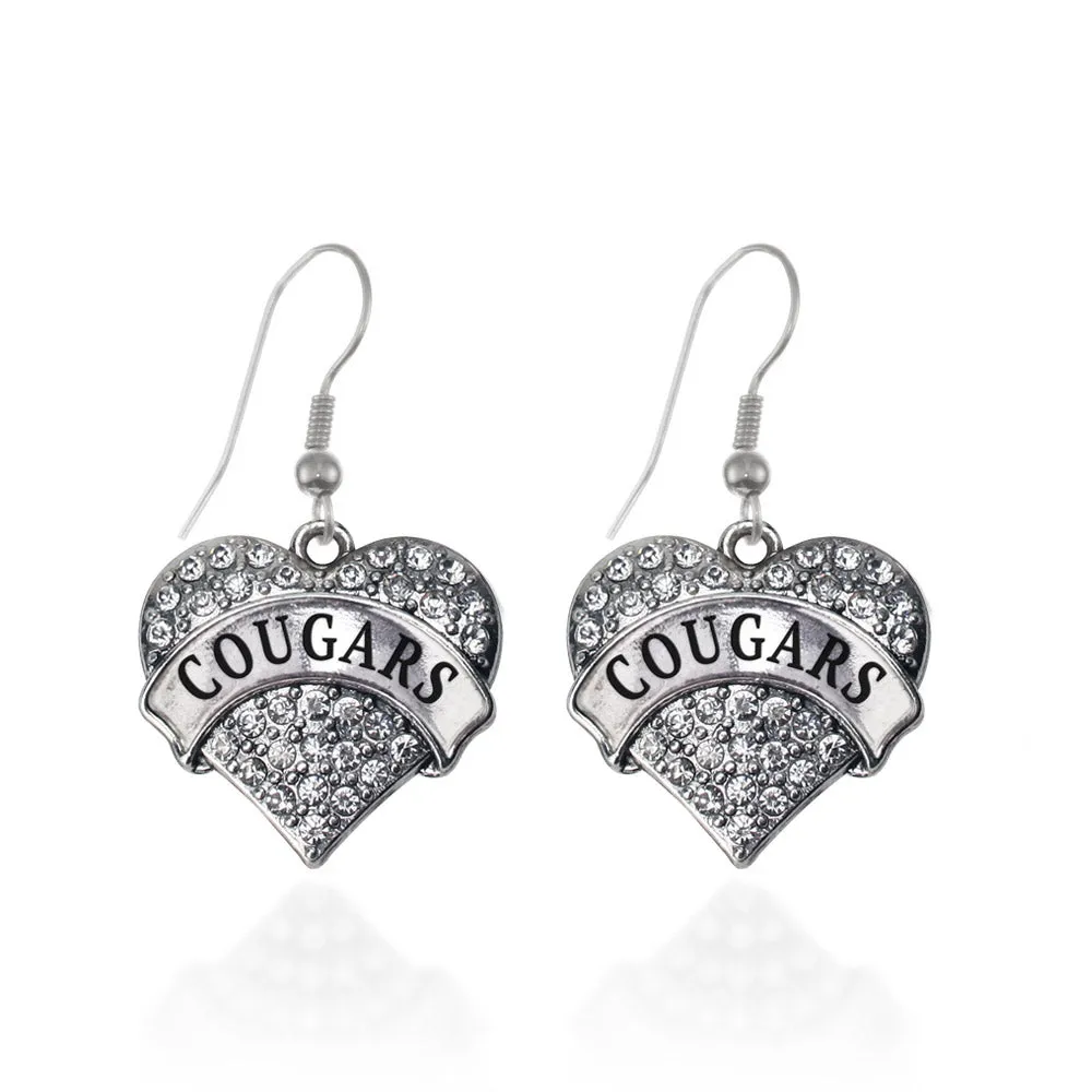 Silver Cougars Pave Heart Charm Dangle Earrings