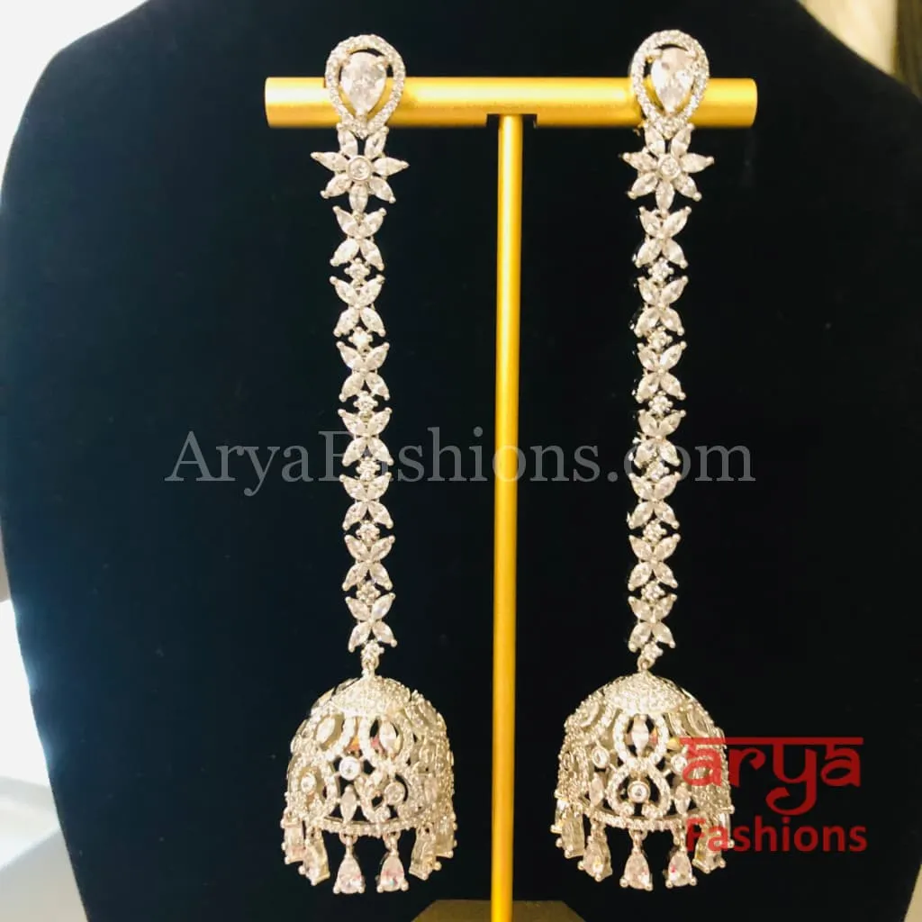 Silver CZ Designer Jhumka Earrings / CZ Cocktail Jhumka Earrings