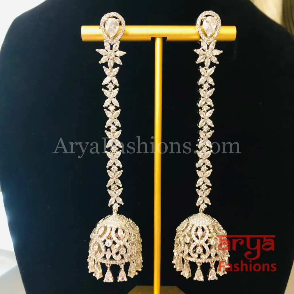 Silver CZ Designer Jhumka Earrings / CZ Cocktail Jhumka Earrings