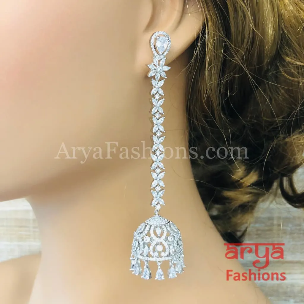 Silver CZ Designer Jhumka Earrings / CZ Cocktail Jhumka Earrings