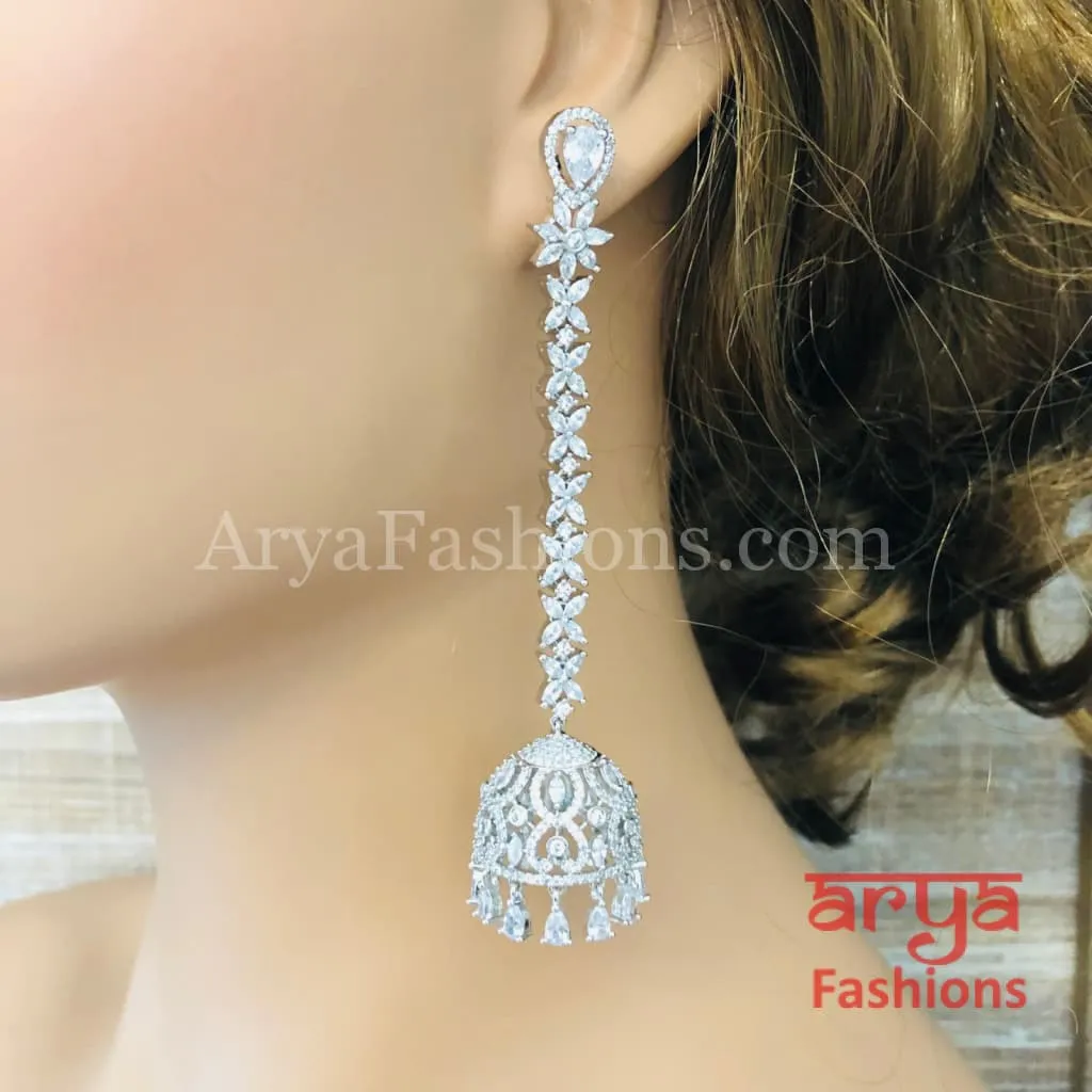 Silver CZ Designer Jhumka Earrings / CZ Cocktail Jhumka Earrings