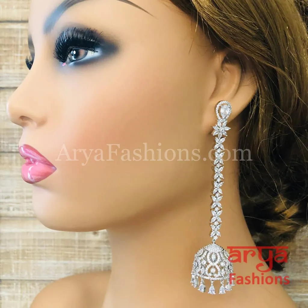 Silver CZ Designer Jhumka Earrings / CZ Cocktail Jhumka Earrings