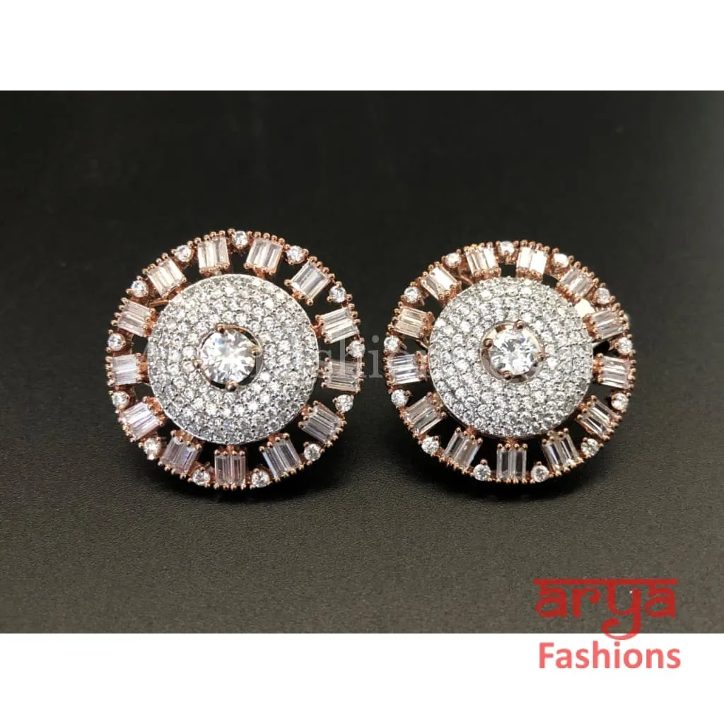 Silver CZ Round Cocktail Studs in Gray and Rose Gold finish