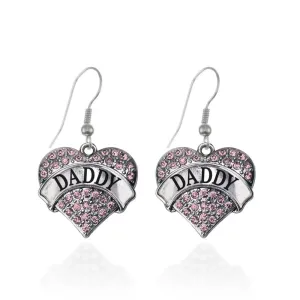 Silver Daddy Pink Pink Pave Heart Charm Dangle Earrings