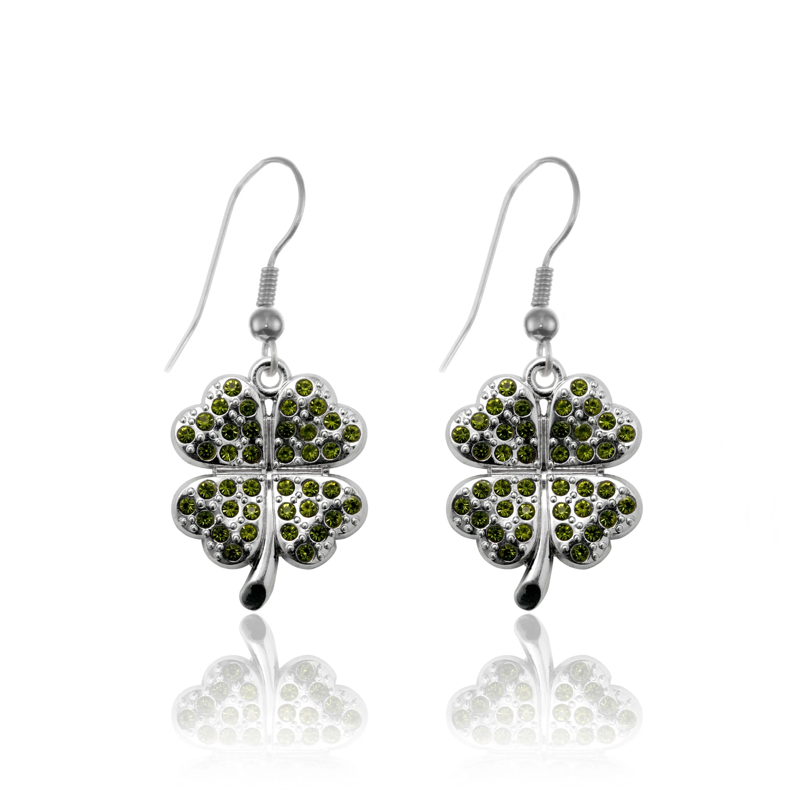 Silver Four Leaf Clover Charm Dangle Earrings