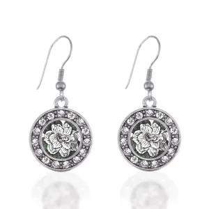 Silver Gardenia Flower Circle Charm Dangle Earrings