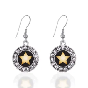 Silver Golden Star Circle Charm Dangle Earrings