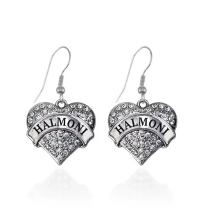 Silver Halmoni Pave Heart Charm Dangle Earrings