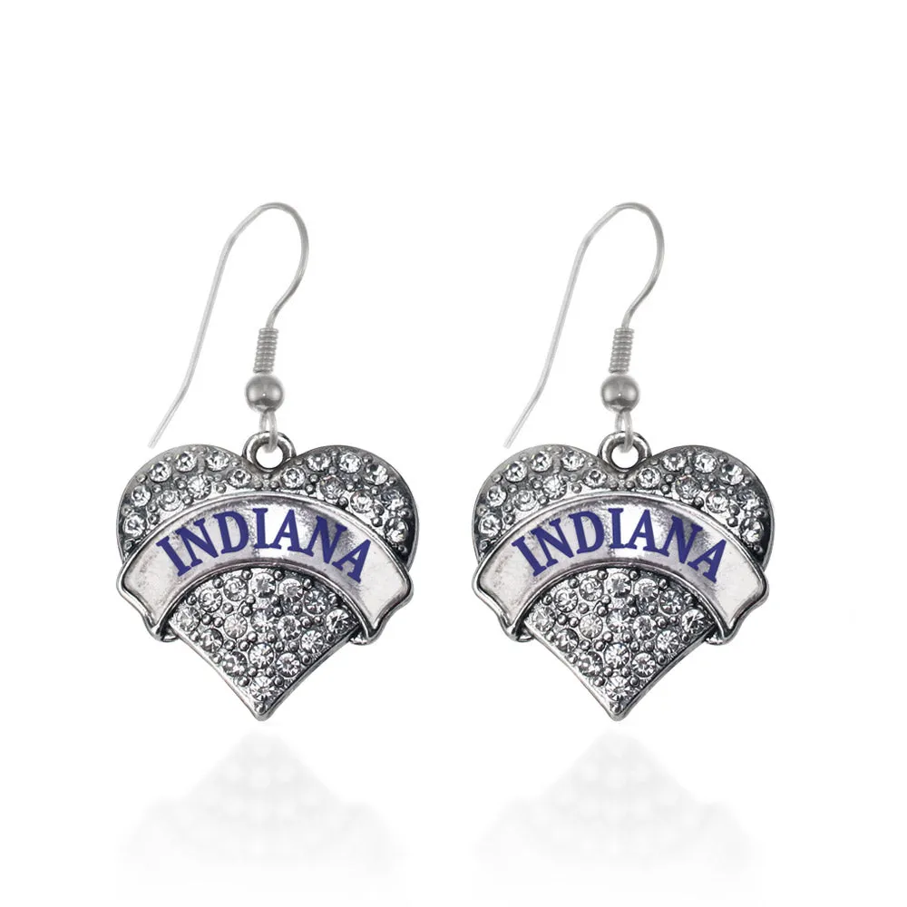 Silver Indiana Pave Heart Charm Dangle Earrings