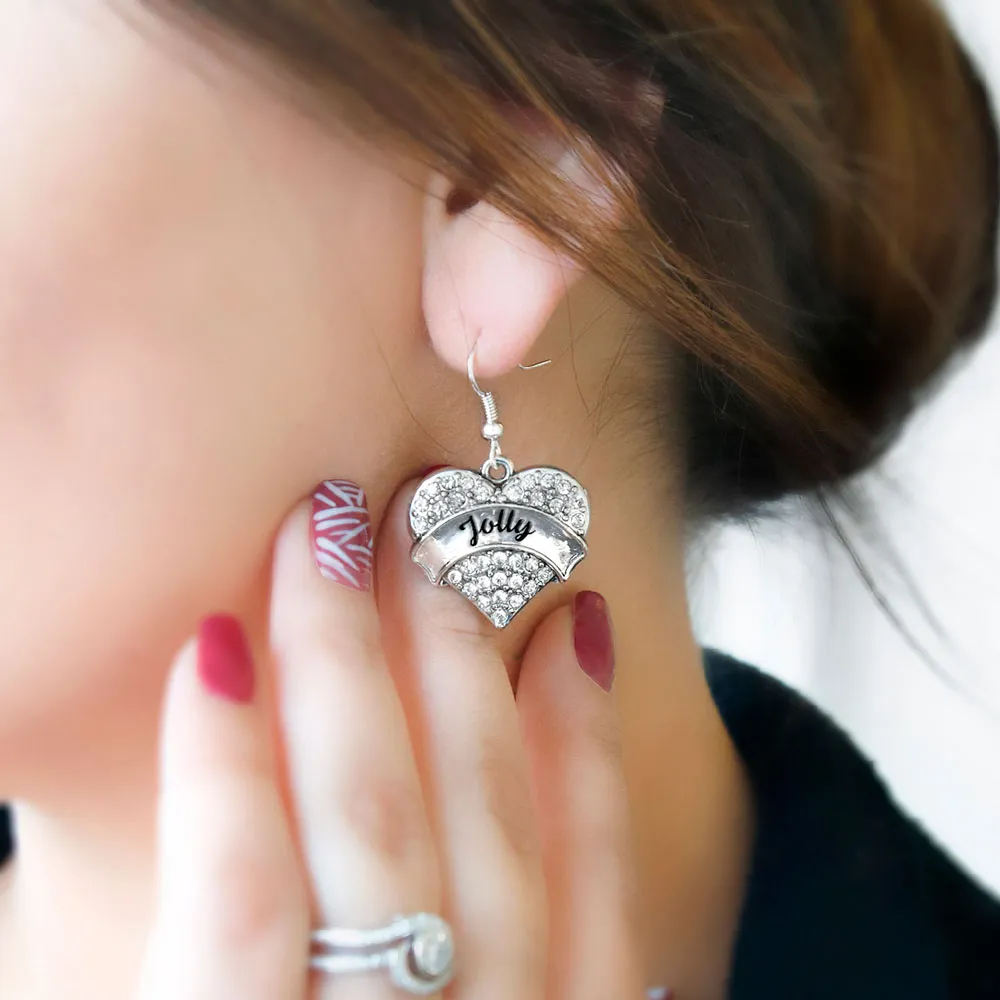 Silver Jolly Pave Heart Charm Dangle Earrings