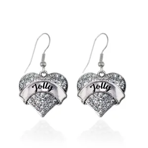 Silver Jolly Pave Heart Charm Dangle Earrings