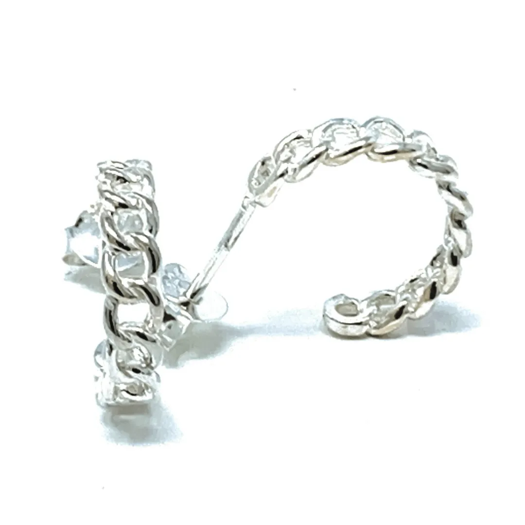 Silver Link Half Hoop Earrings