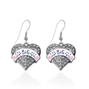 Silver Navy Blue and Rose Big Pave Heart Charm Dangle Earrings