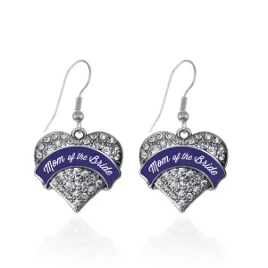 Silver Navy Blue Mom of the Bride Pave Heart Charm Dangle Earrings