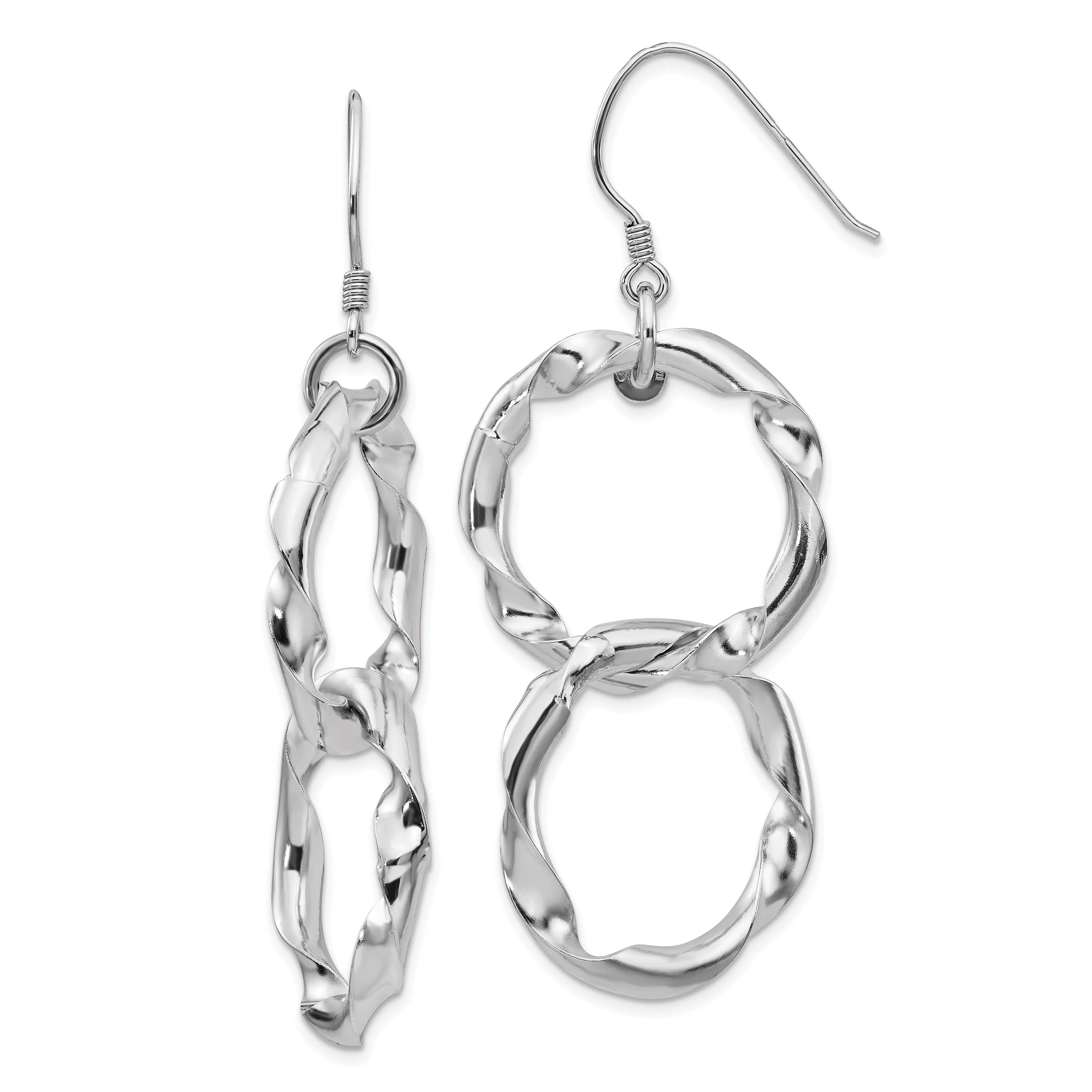 Silver Polished Twisted Circles Dangle Earrings