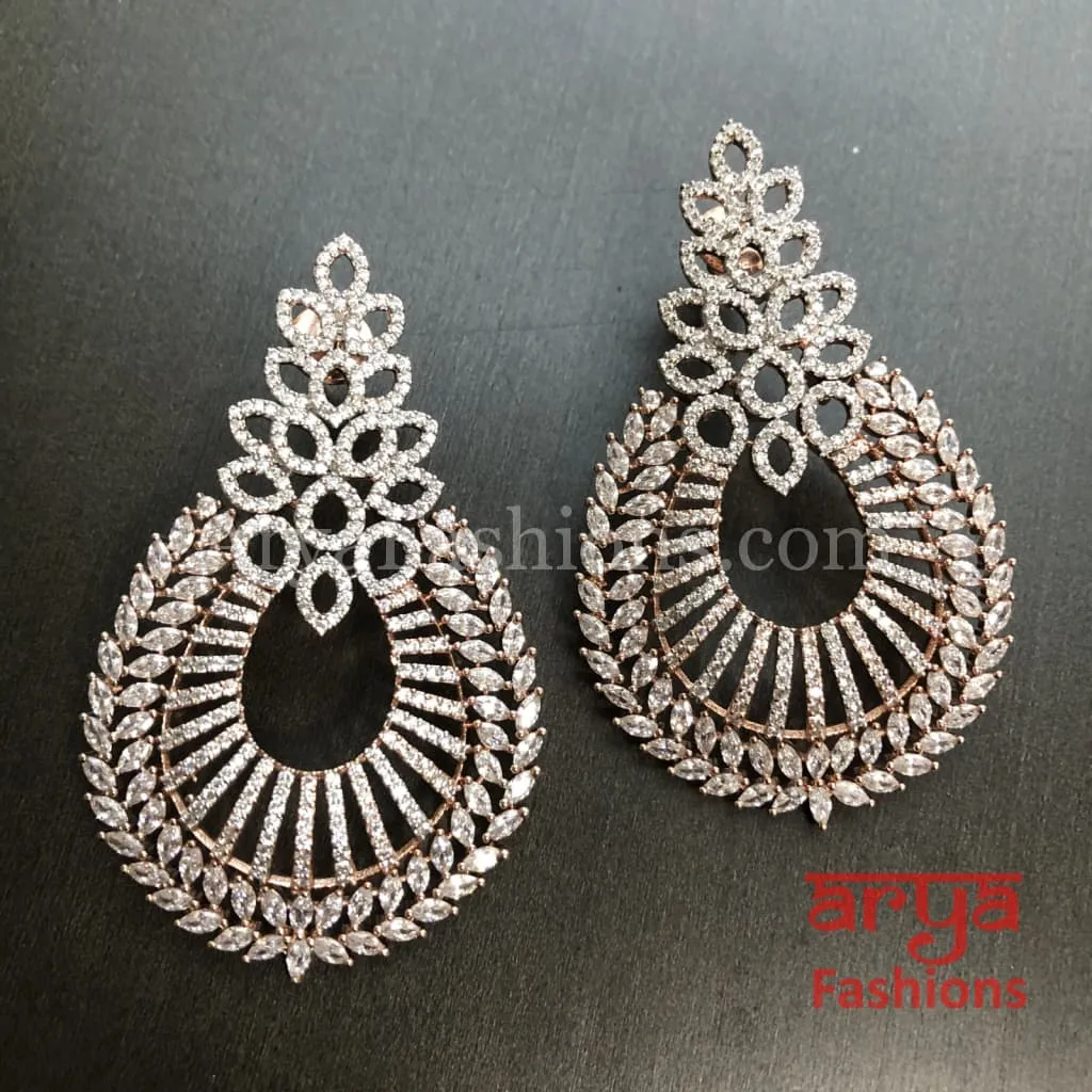 Simran Rose Gold Chandbali Cubic Zirconia Earrings