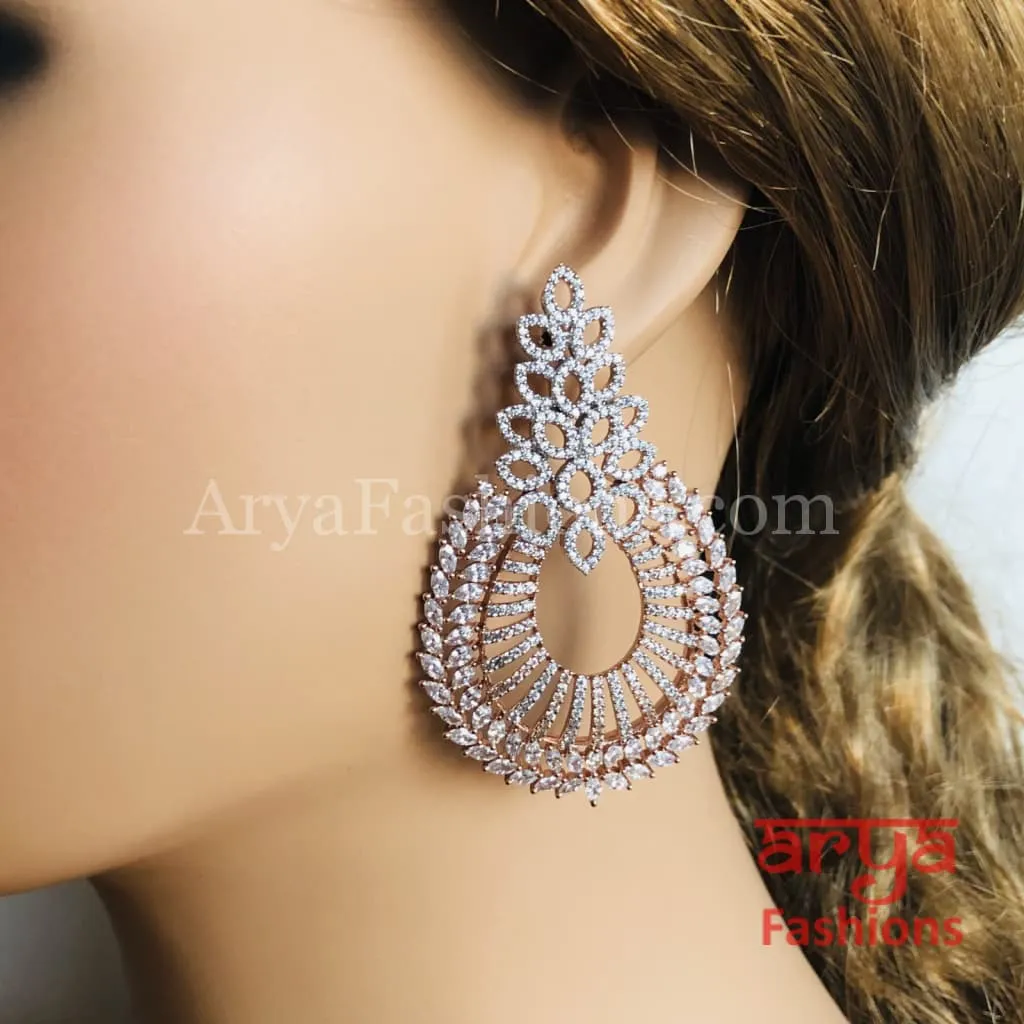 Simran Rose Gold Chandbali Cubic Zirconia Earrings