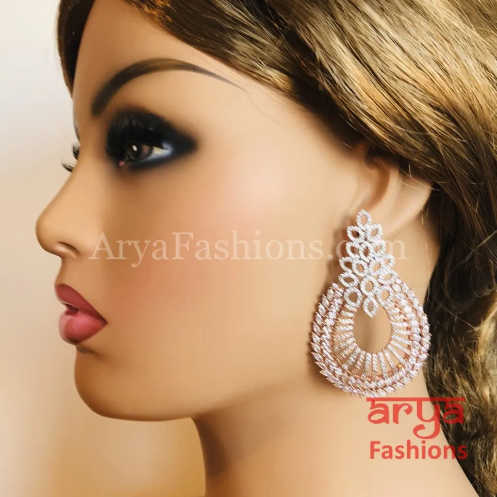 Simran Rose Gold Chandbali Cubic Zirconia Earrings