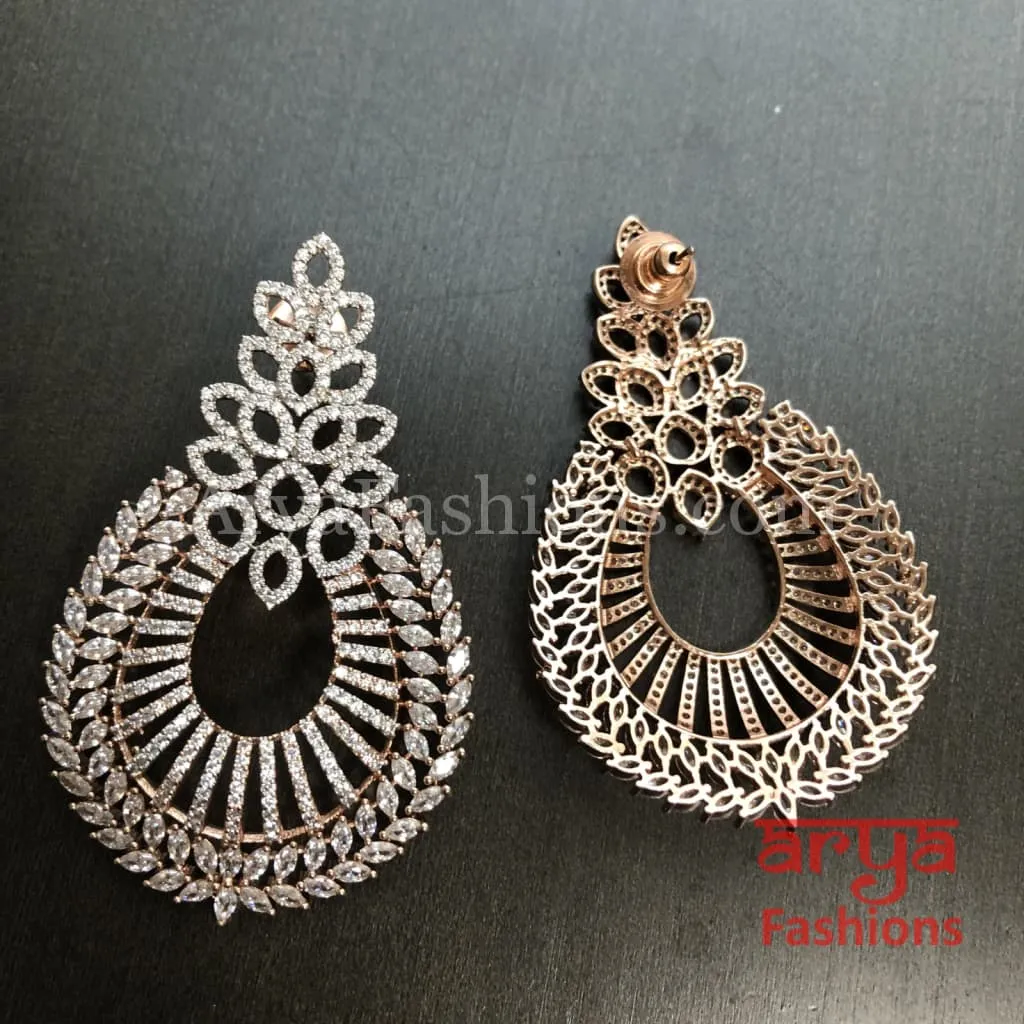 Simran Rose Gold Chandbali Cubic Zirconia Earrings