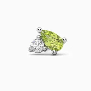 Single Petie Stud Natural Peridot and Diamond  Simulant - Irosk ®