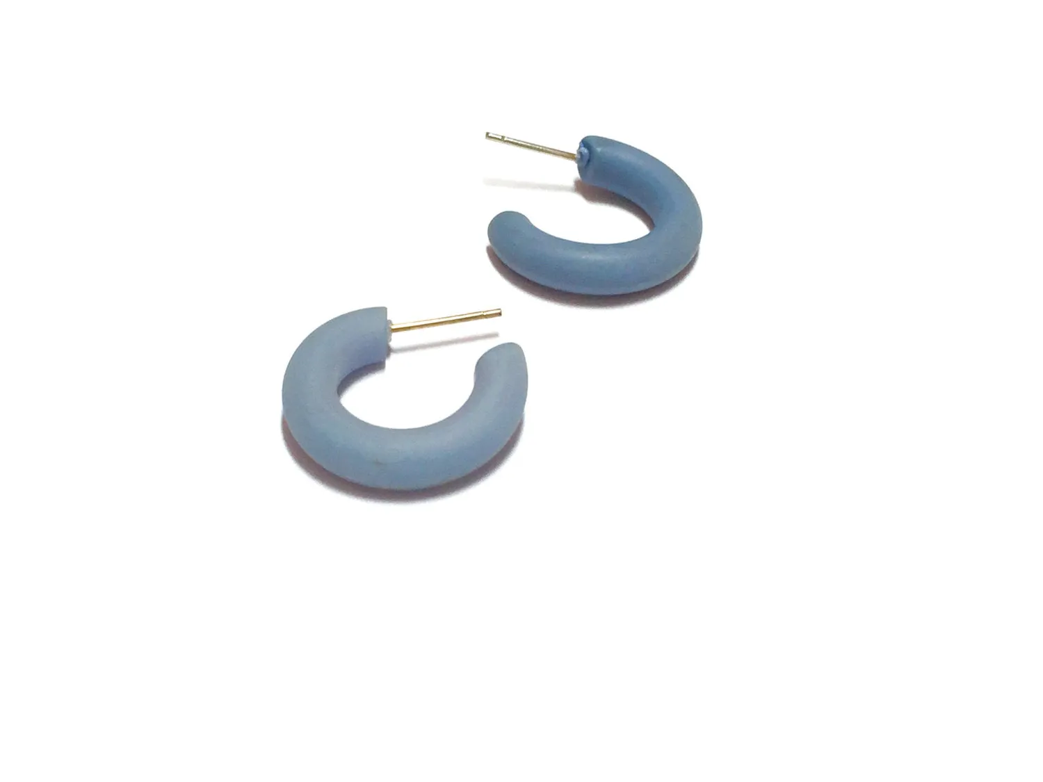 Slate Blue Grey Tiny Tube Hoop Earrings