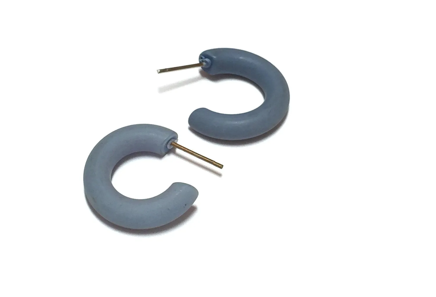 Slate Blue Grey Tiny Tube Hoop Earrings