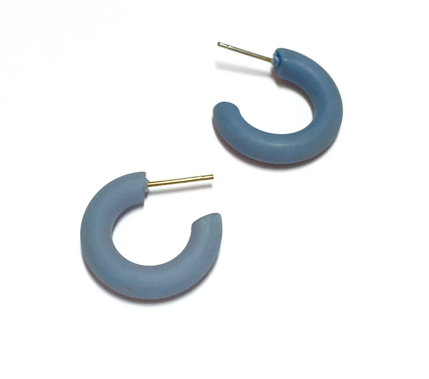 Slate Blue Grey Tiny Tube Hoop Earrings