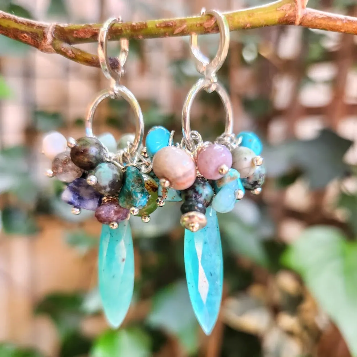 SO UNIQUE - APATITE MIXED STONE HOOK / HOOP 925 CLASP EARRINGS