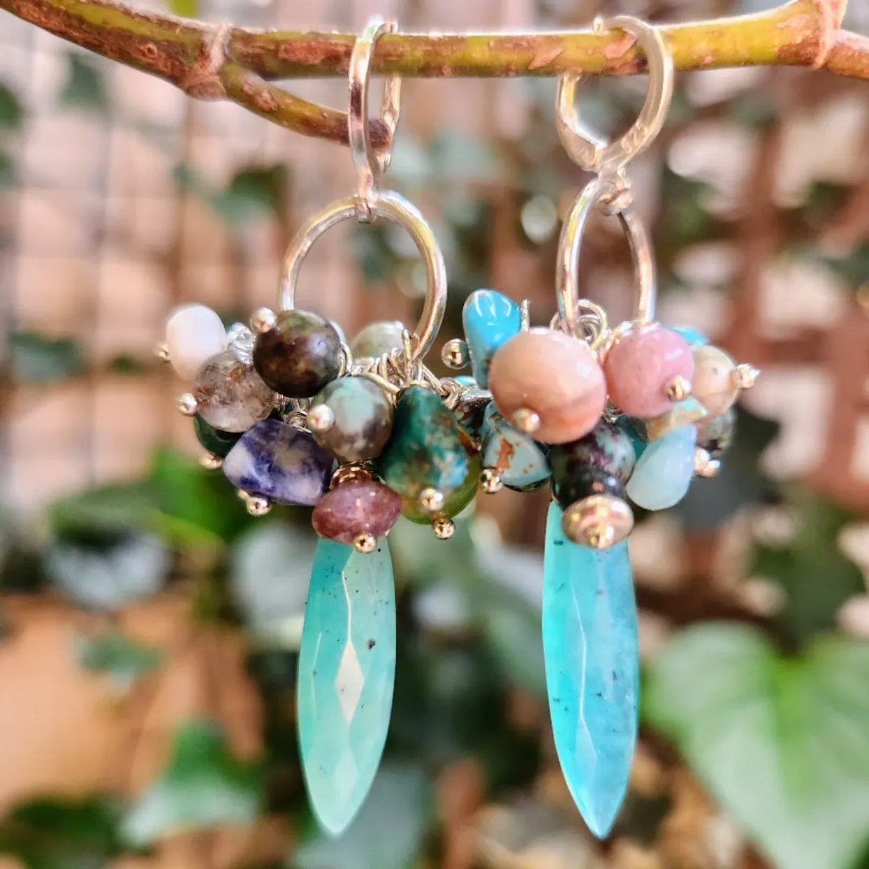 SO UNIQUE - APATITE MIXED STONE HOOK / HOOP 925 CLASP EARRINGS