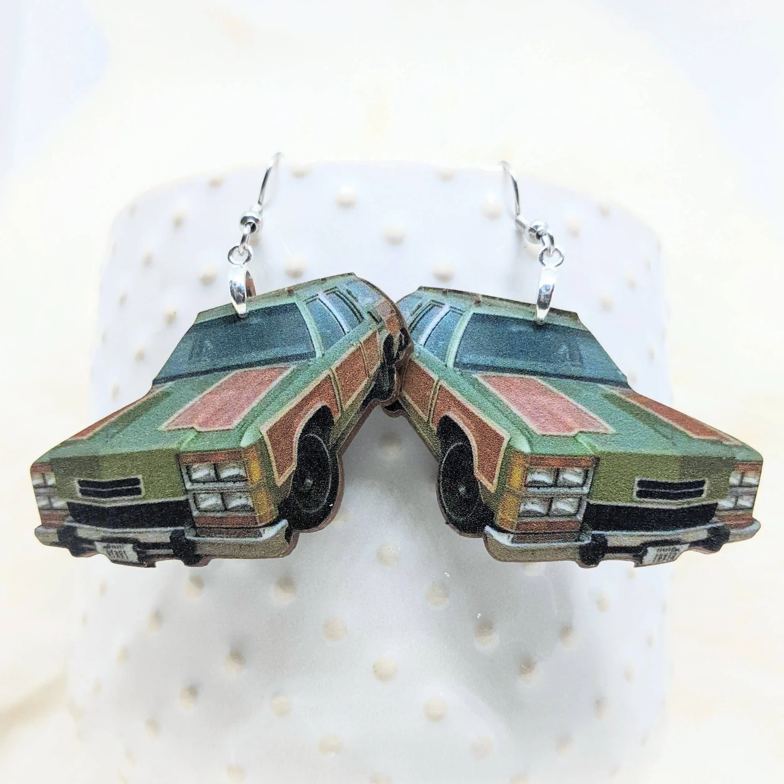 Station Wagon Earrings Laser Cut Wood