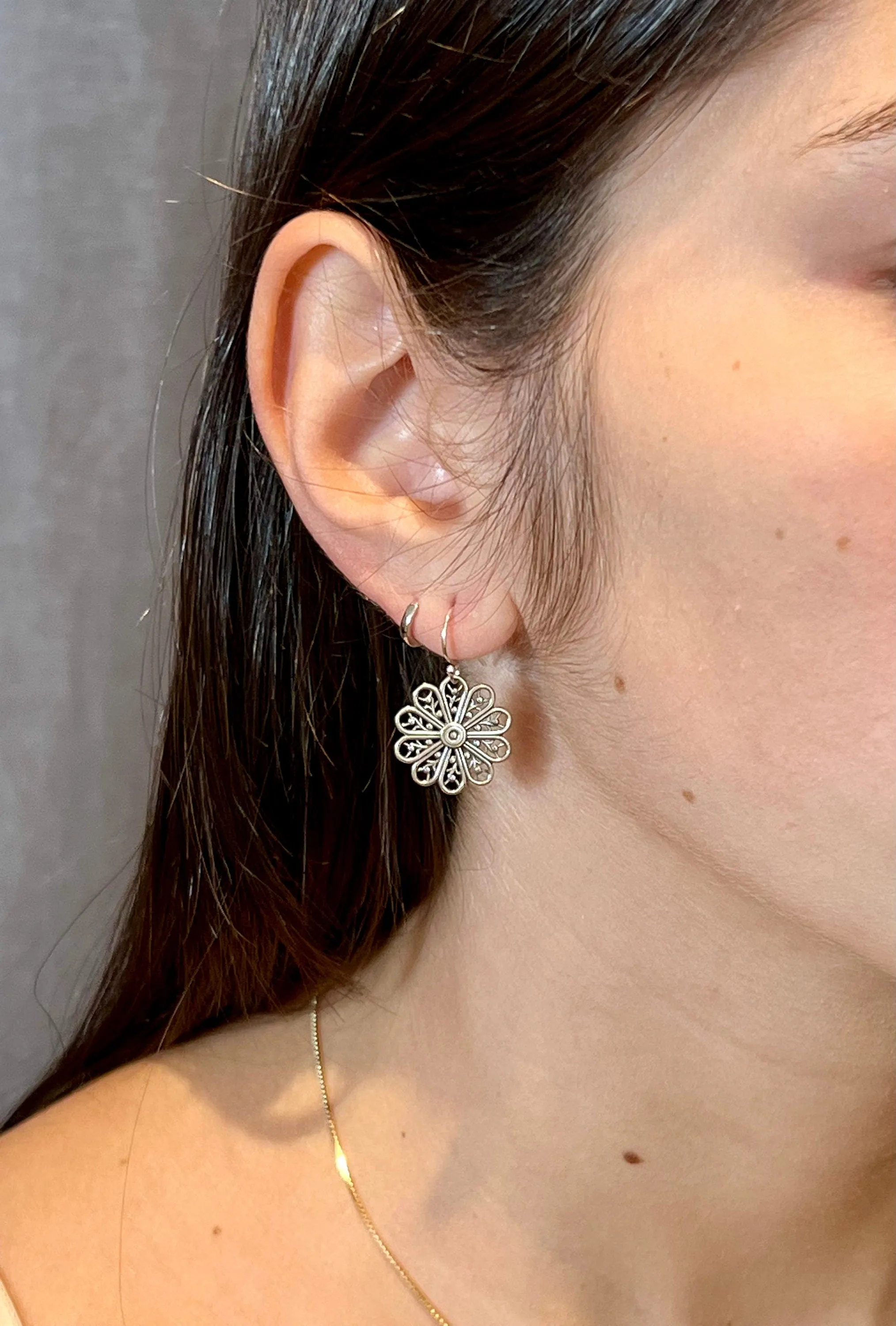 Sterling Floral Mandala Earrings