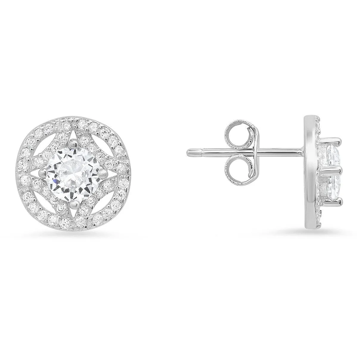 Sterling Silver Vintage Halo CZ Stud Earrings