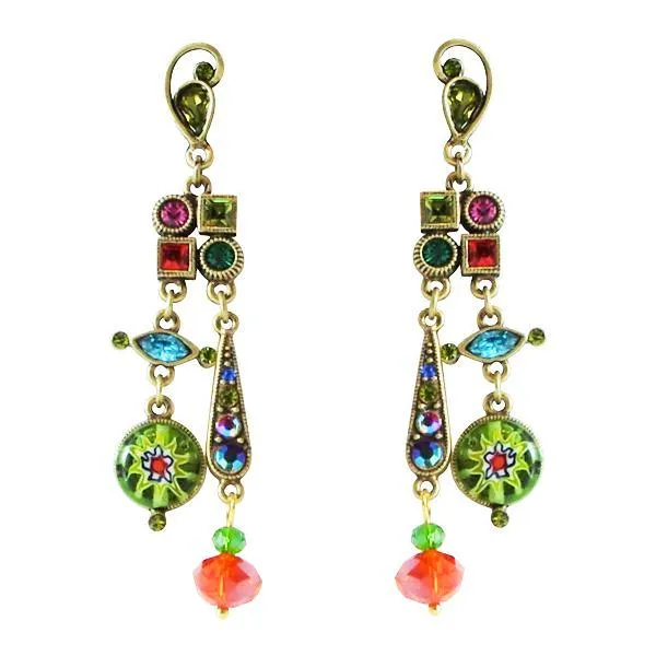 Sweet Romance Millefiori Candy Glass Beads & Crystals Pierced Earrings