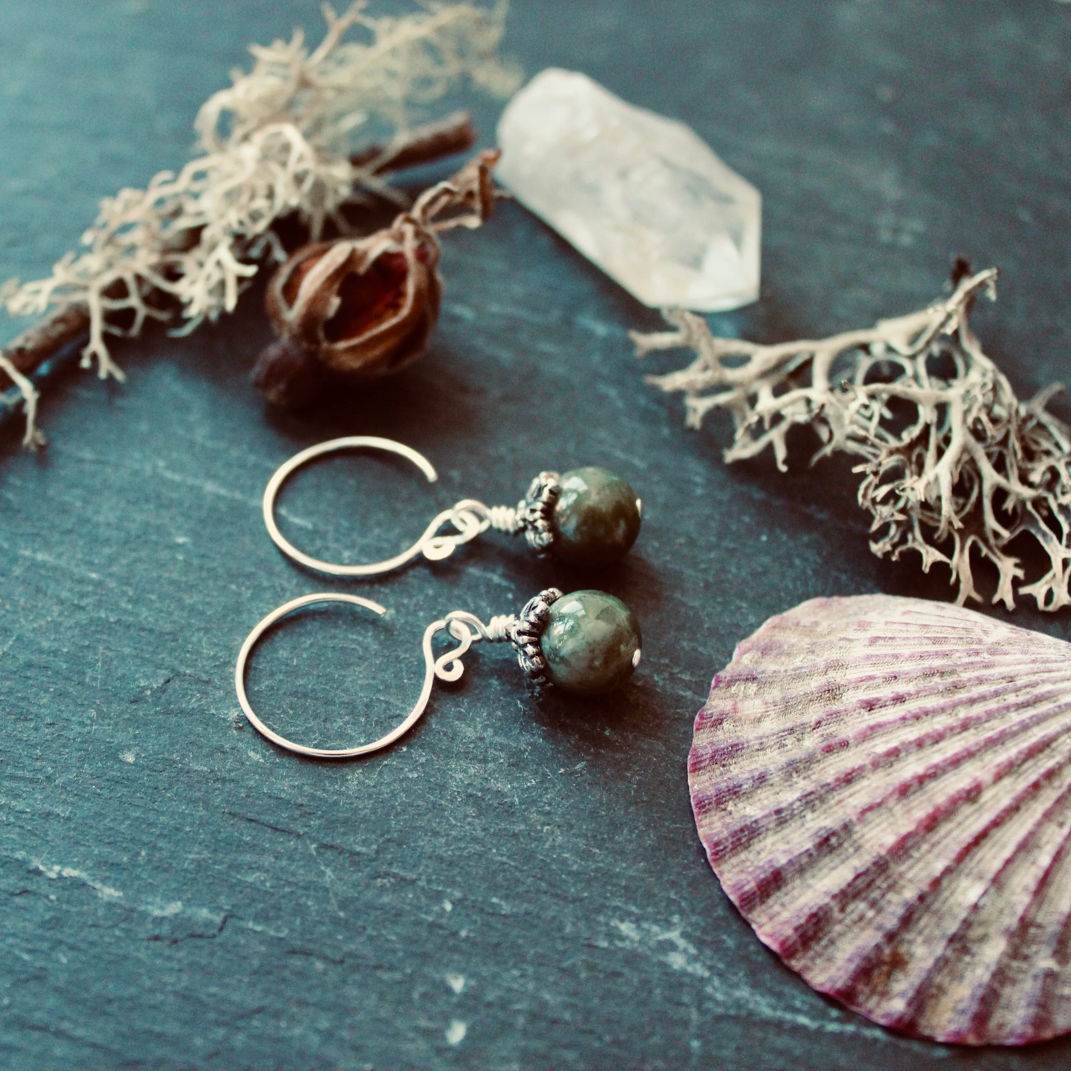 The Greenwood Moss Agate Earrings