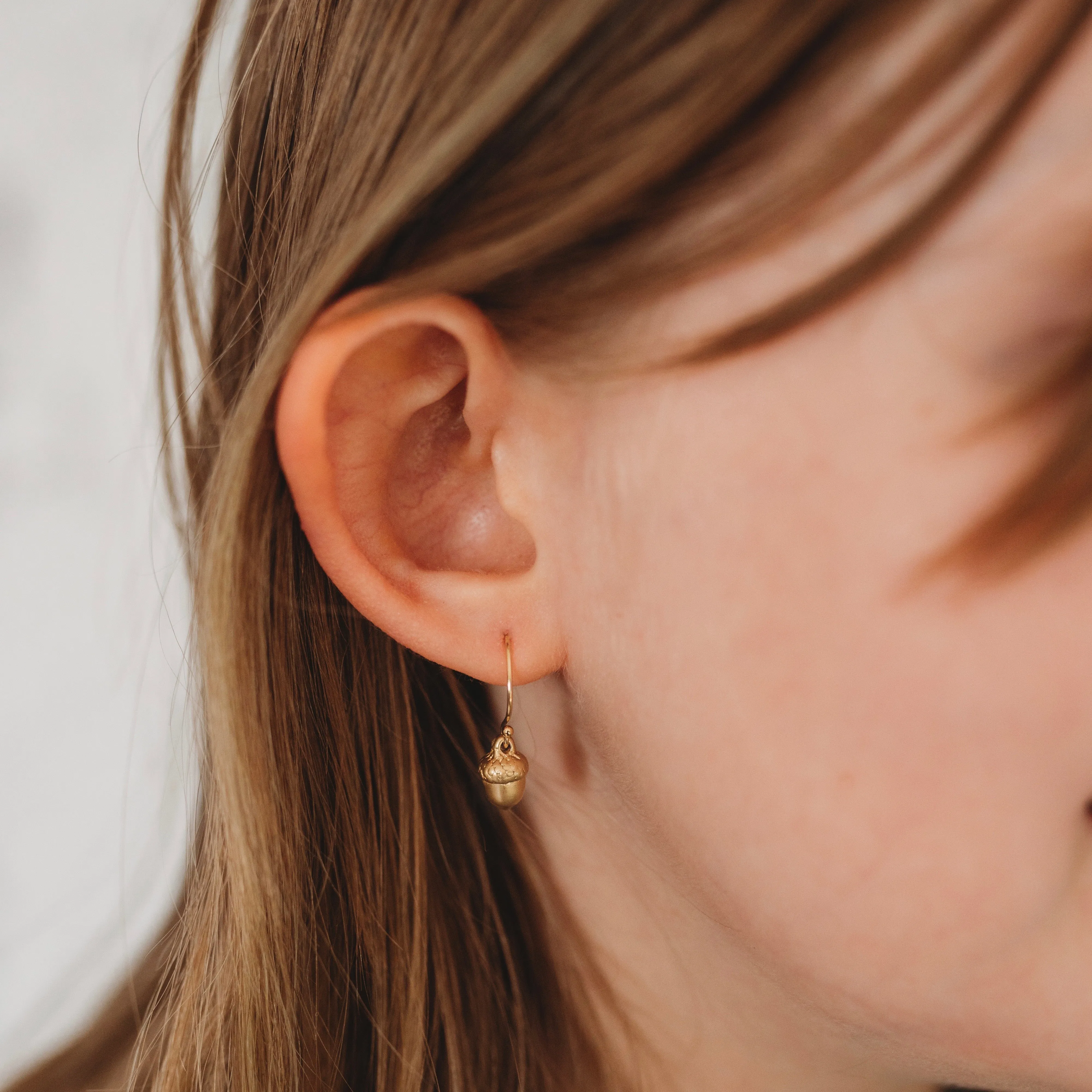 Tiny Gold Acorn Earrings