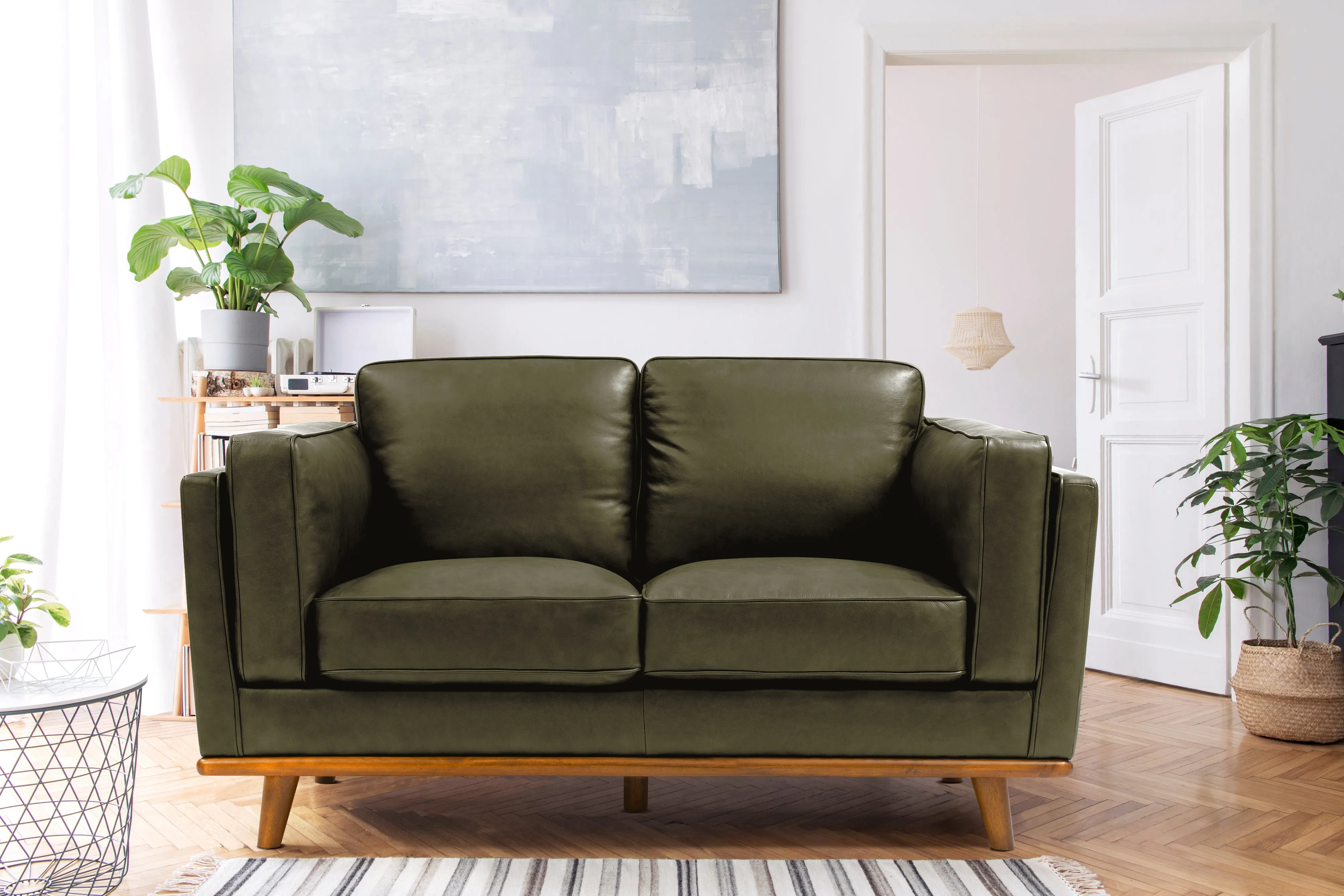 Valencia Artisan Top Grain Leather Loveseat, Olive Green