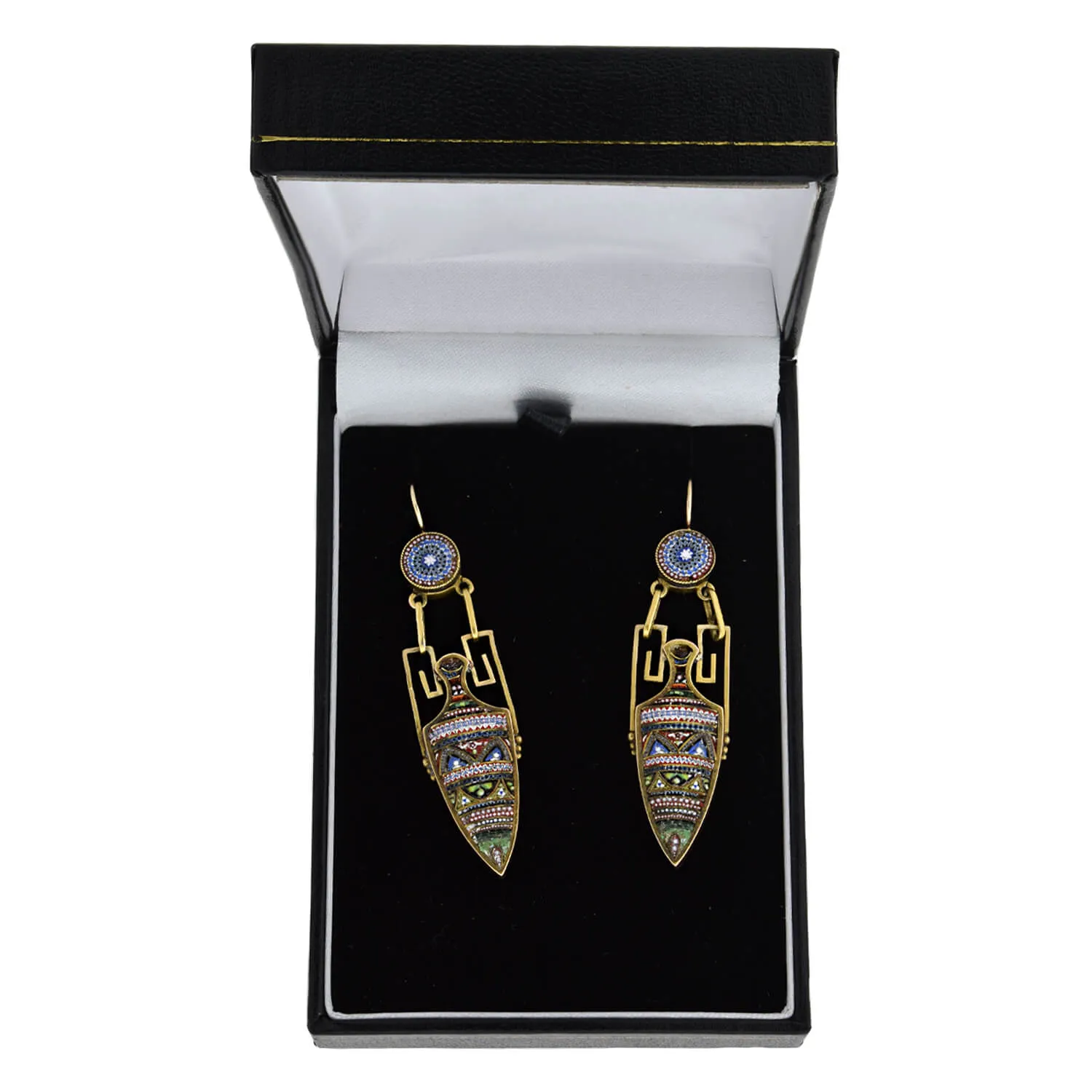 Victorian 18kt/14kt   Micro Mosaic Urn Dangle Earrings