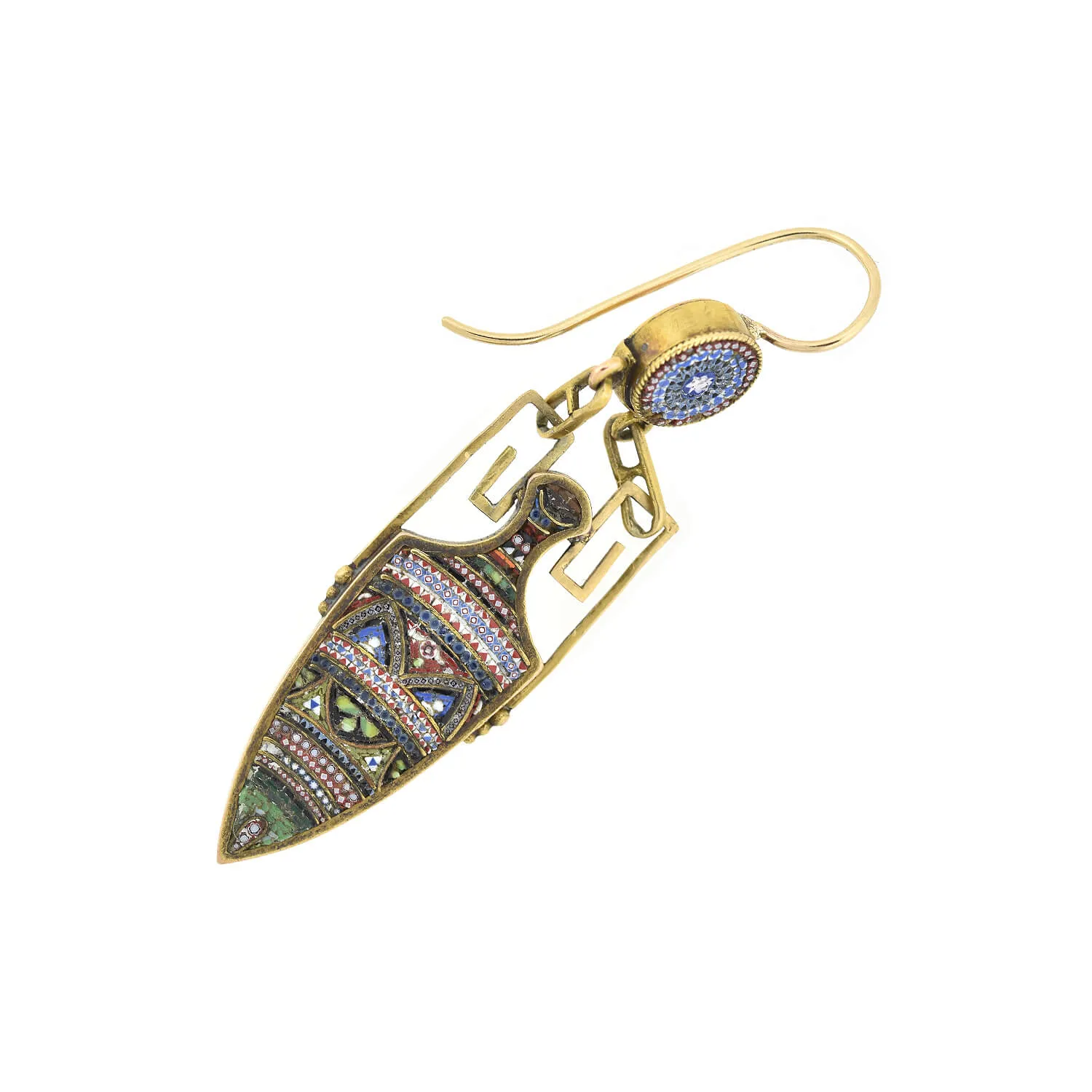 Victorian 18kt/14kt   Micro Mosaic Urn Dangle Earrings